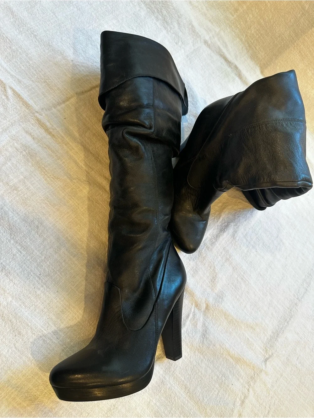 Jessica Simpson Black Leather Over-the-Knee Platform Boots